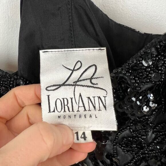 Vintage Lori Ann Size 14 Little Black Dress Mini Lace Detail Babydoll Whimsigoth - Picture 5 of 15